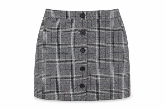 Front view of Marks & Spencer Women's Grey Check Button Front A-Line Skirt, size 12