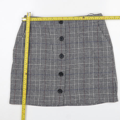 Marks and Spencer Women's Grey Check Button Front A-Line Skirt Size 12