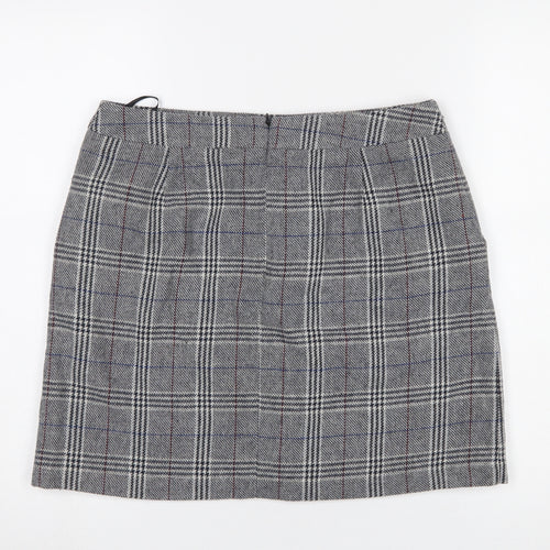 Marks and Spencer Women's Grey Check Button Front A-Line Skirt Size 12