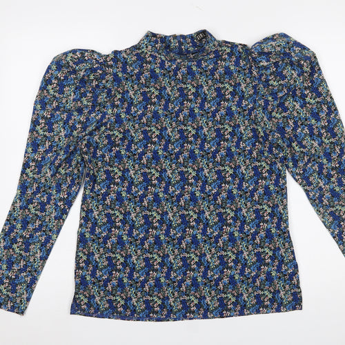 Girl In Mind Women's Blue Floral High Neck Puff Sleeve Blouse Size 8