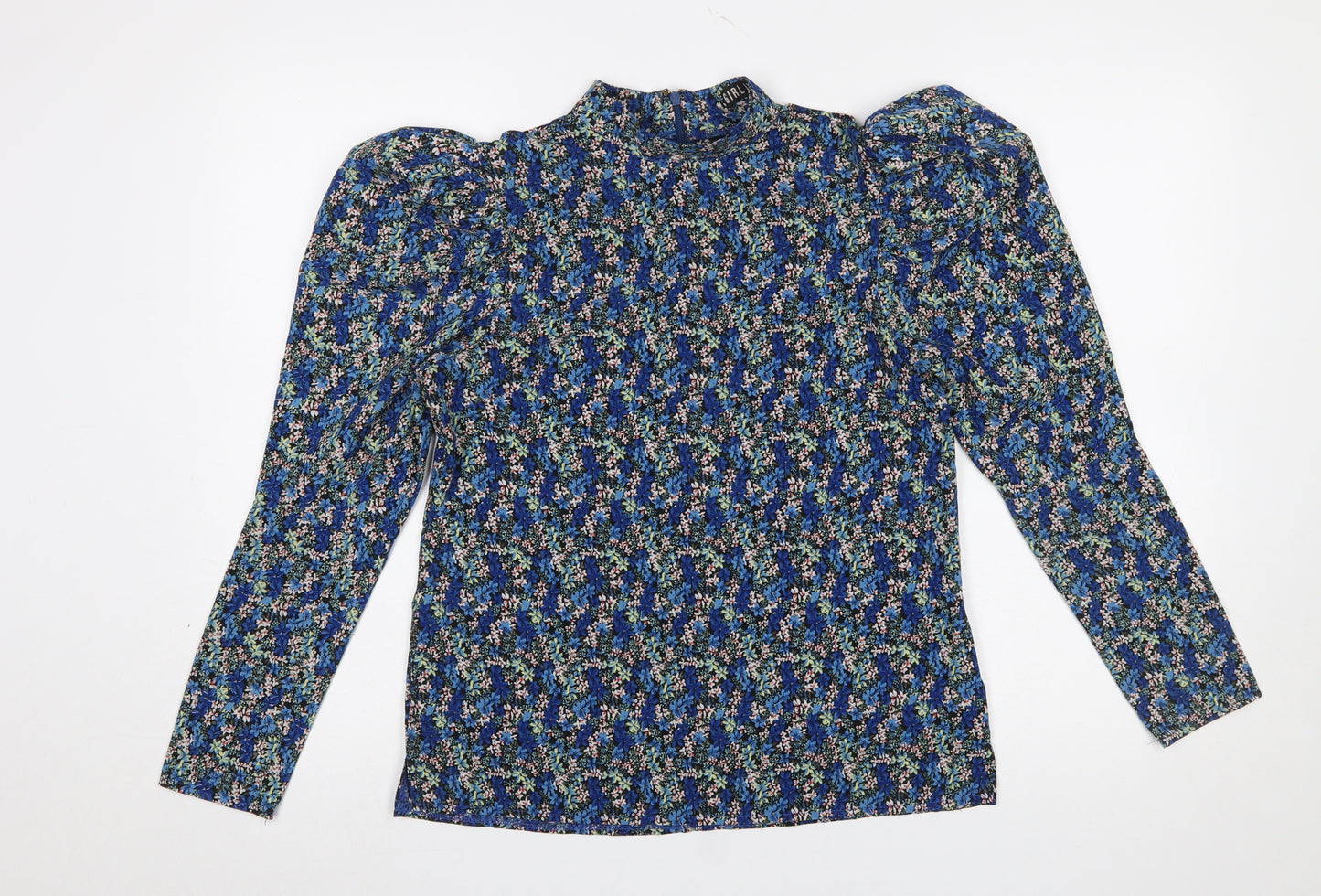 Girl In Mind Women's Blue Floral High Neck Puff Sleeve Blouse Size 8