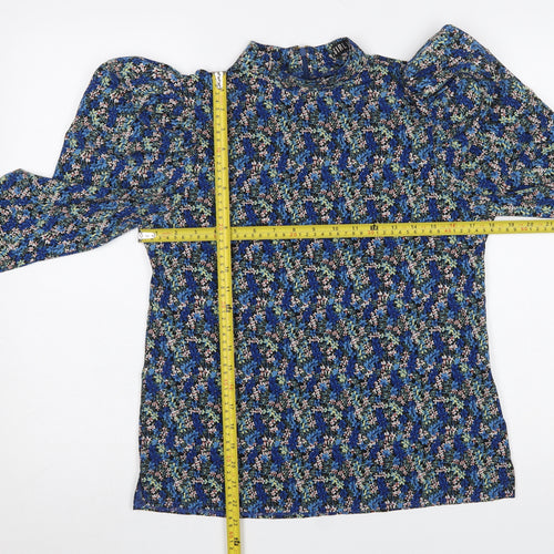 Girl In Mind Women's Blue Floral High Neck Puff Sleeve Blouse Size 8