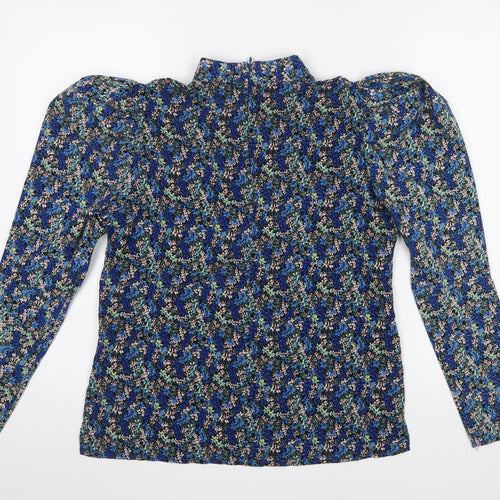 Girl In Mind Women's Blue Floral High Neck Puff Sleeve Blouse Size 8