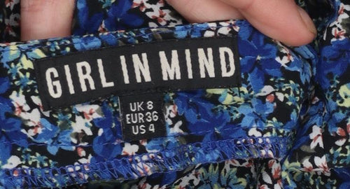 Girl In Mind Women's Blue Floral High Neck Puff Sleeve Blouse Size 8