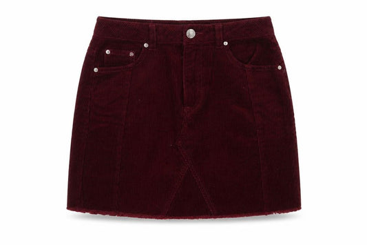 Front view of Miss Selfridge Women’s Red Corduroy Mini Skirt UK 8 Mid Rise