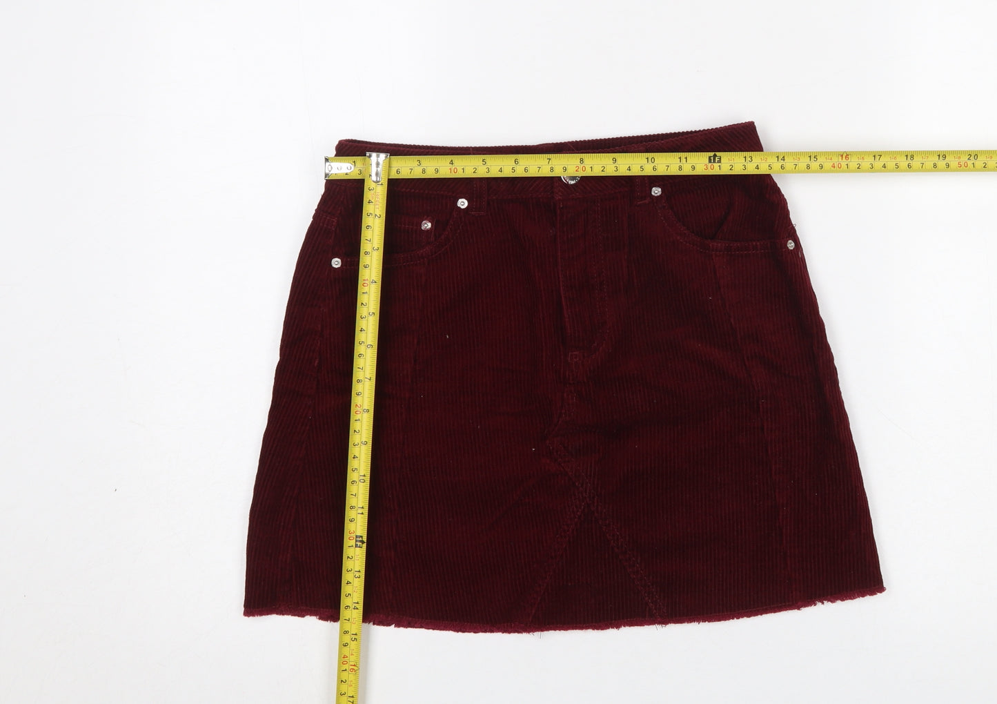 Miss Selfridge Women’s Red Corduroy Mini Skirt UK 8 Mid Rise