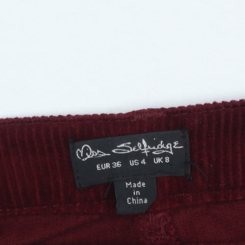 Miss Selfridge Women’s Red Corduroy Mini Skirt UK 8 Mid Rise