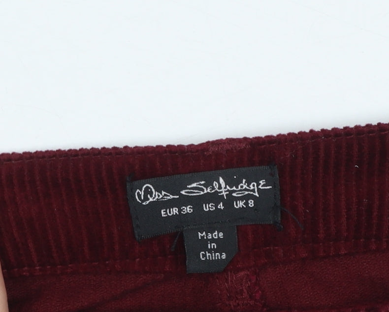 Miss Selfridge Women’s Red Corduroy Mini Skirt UK 8 Mid Rise