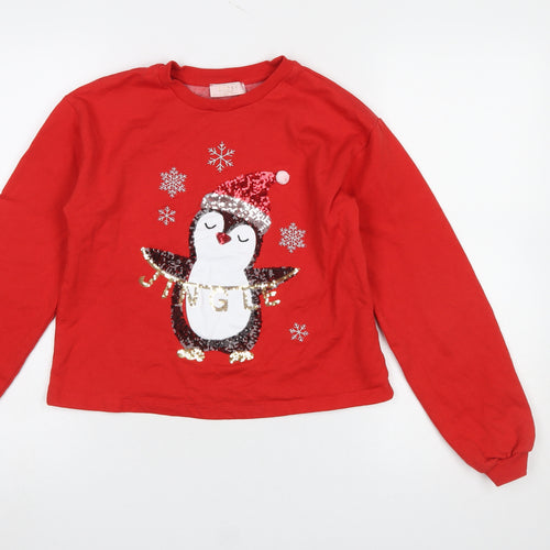 Lipsy Girls Red Sequin Penguin Christmas Pullover Sweatshirt 11-12 Years
