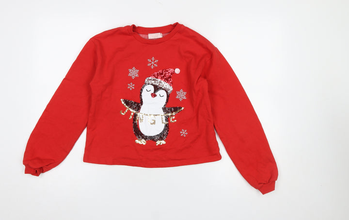 Lipsy Girls Red Sequin Penguin Christmas Pullover Sweatshirt 11-12 Years
