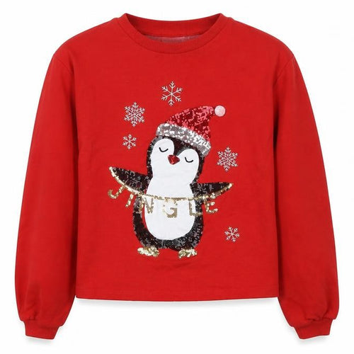Lipsy Girls Red Sequin Penguin Christmas Pullover Sweatshirt 11-12 Years