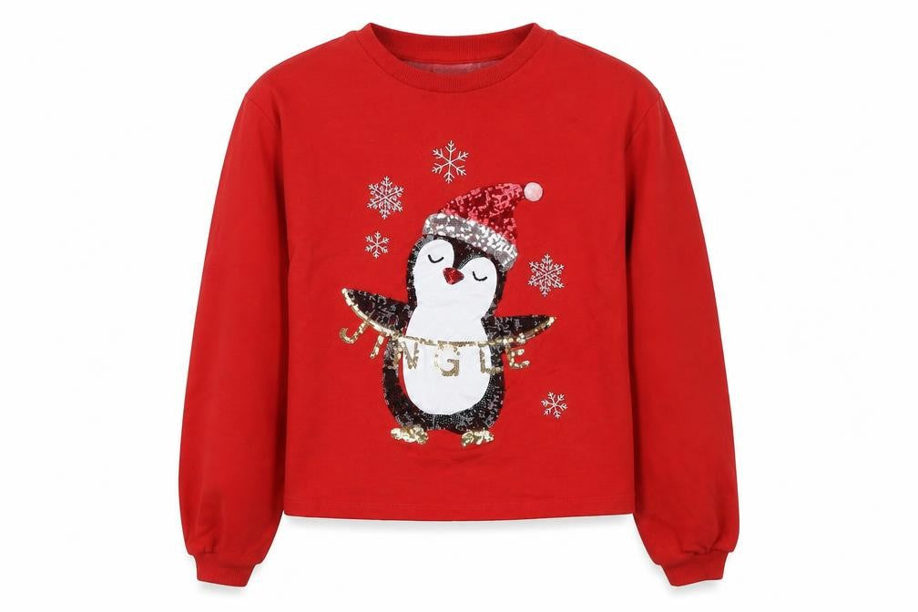 Lipsy Girls Red Sequin Penguin Christmas Pullover Sweatshirt 11-12 Years