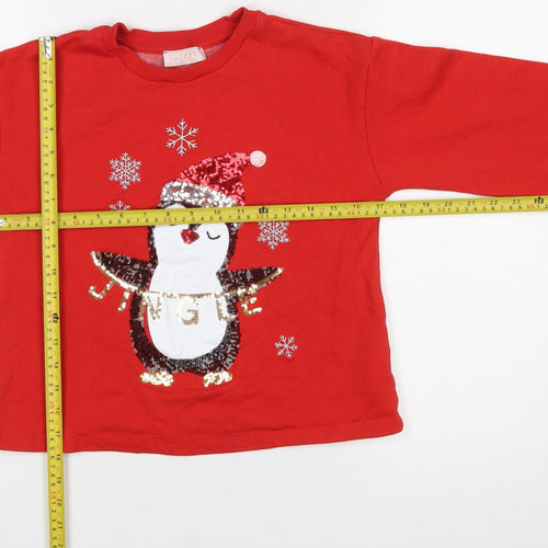Lipsy Girls Red Sequin Penguin Christmas Pullover Sweatshirt 11-12 Years