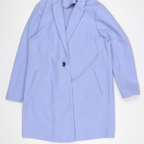 Dunnes Women Blue Mid-Length Overcoat Size L Polyester Button Front