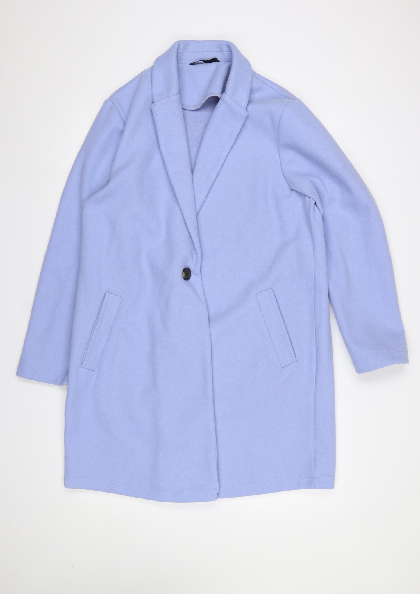 Dunnes Women Blue Mid-Length Overcoat Size L Polyester Button Front