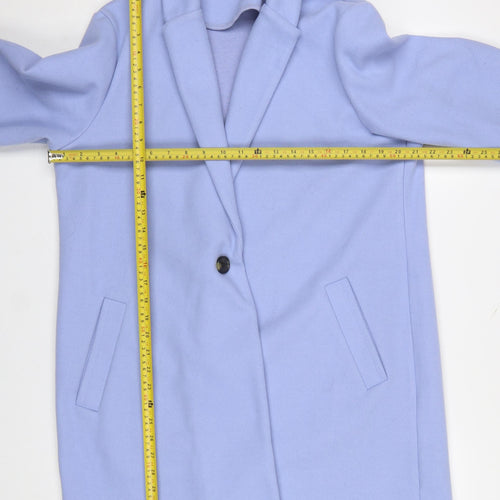 Dunnes Women Blue Mid-Length Overcoat Size L Polyester Button Front