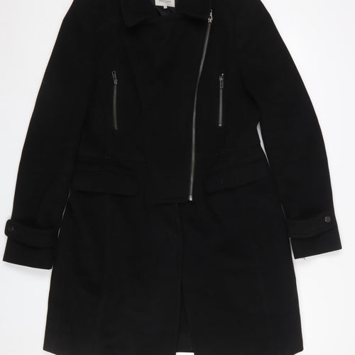 Great Plains Women Black Long Overcoat Lined Zip Coat Size L