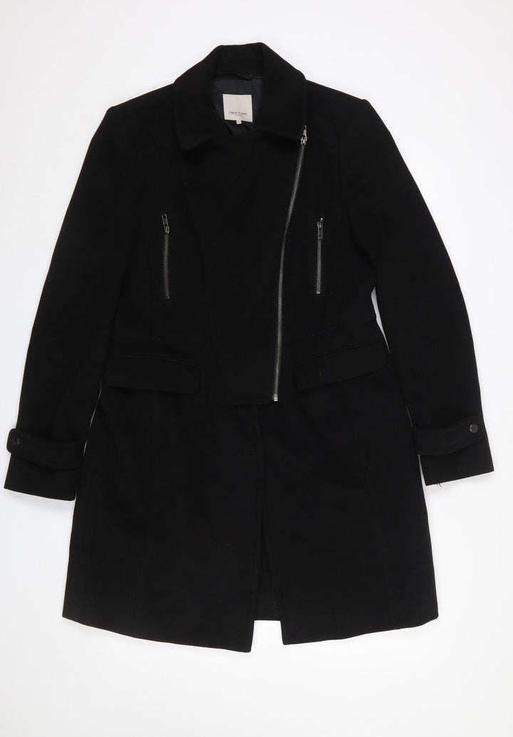 Great Plains Women Black Long Overcoat Lined Zip Coat Size L
