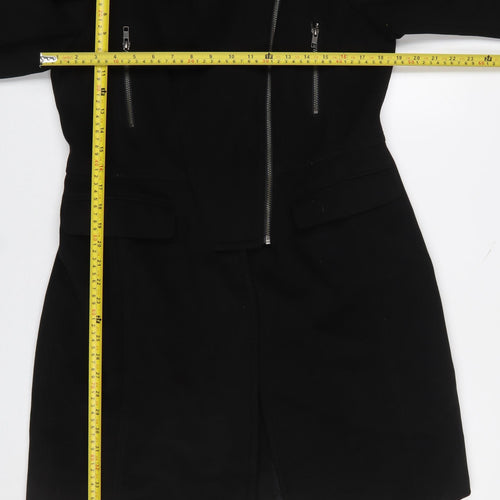 Great Plains Women Black Long Overcoat Lined Zip Coat Size L