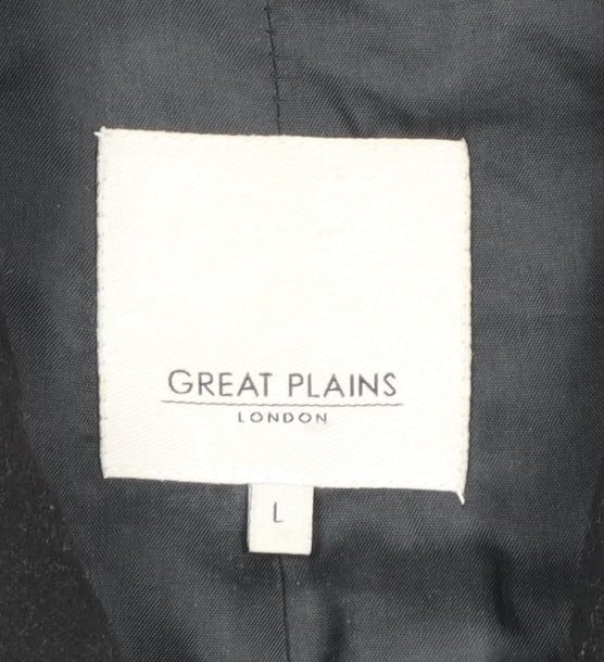 Great Plains Women Black Long Overcoat Lined Zip Coat Size L