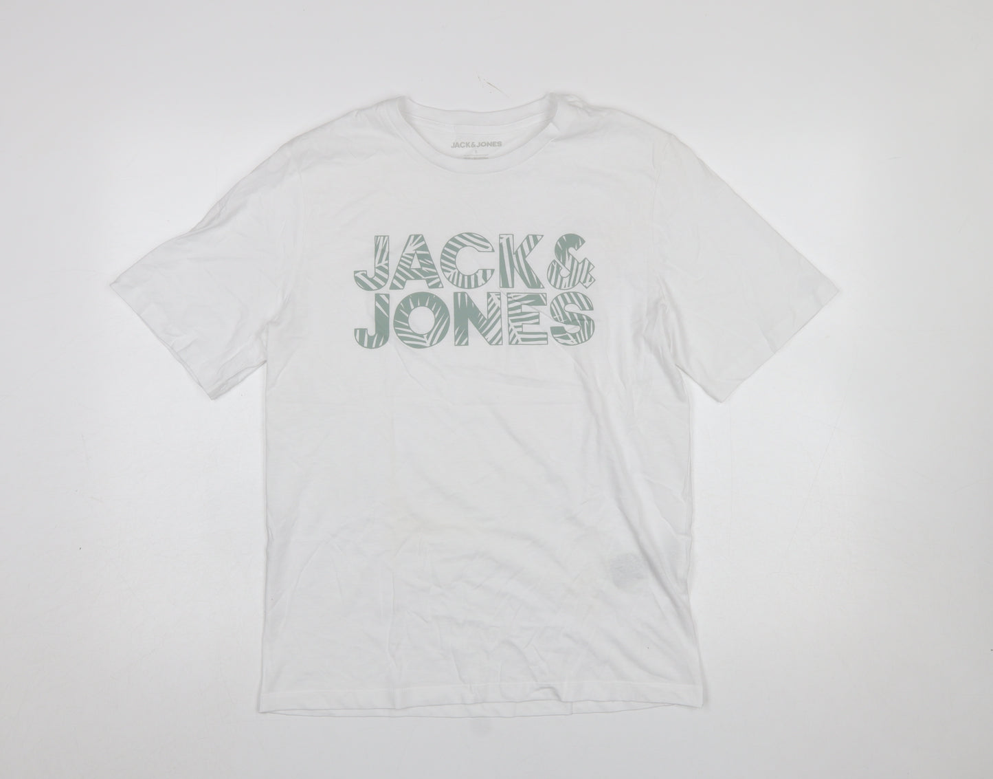 Jack & Jones Men's White Graphic Logo Cotton T-Shirt Size S