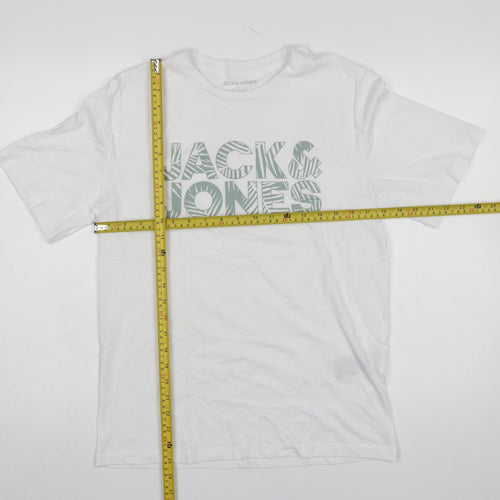 Jack & Jones Men's White Graphic Logo Cotton T-Shirt Size S