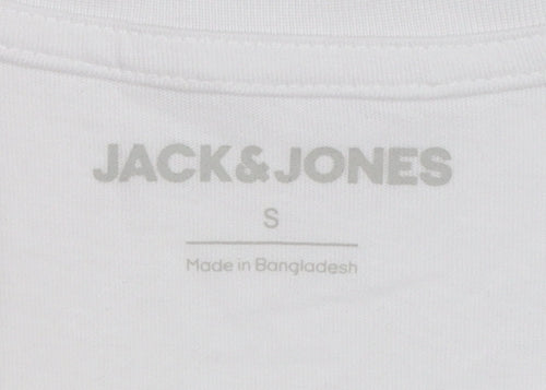 Jack & Jones Men's White Graphic Logo Cotton T-Shirt Size S