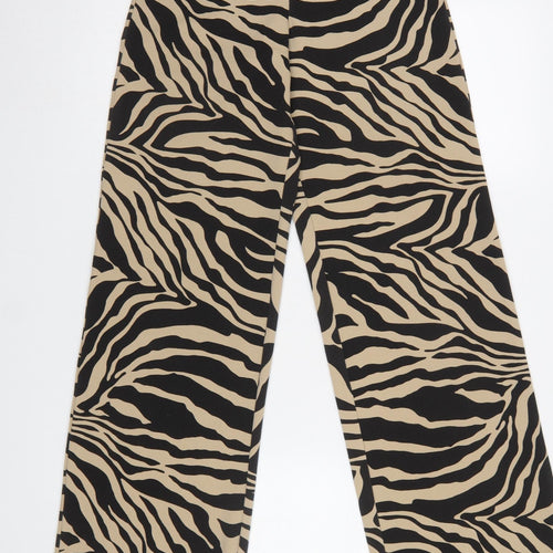 PrettyLittleThing Womens Beige Zebra Print Wide-Leg Trousers Size 4