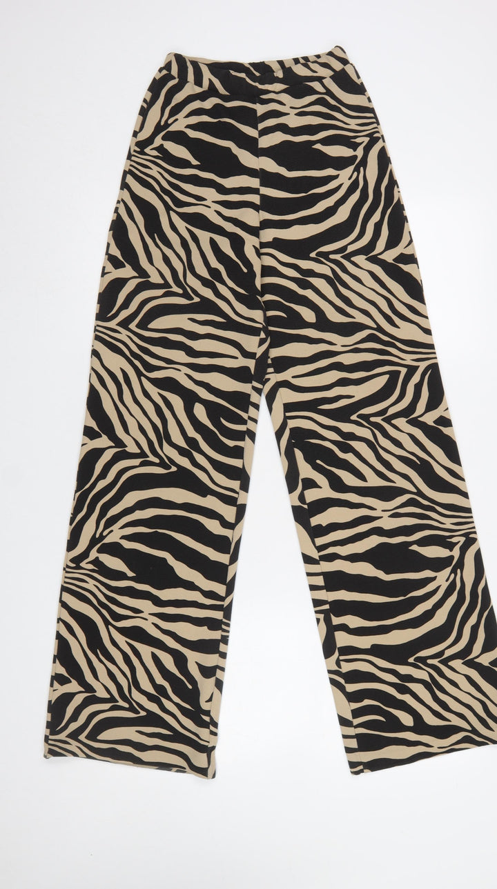 PrettyLittleThing Womens Beige Zebra Print Wide-Leg Trousers Size 4