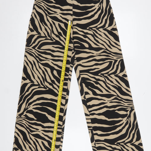 PrettyLittleThing Womens Beige Zebra Print Wide-Leg Trousers Size 4