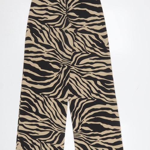 PrettyLittleThing Womens Beige Zebra Print Wide-Leg Trousers Size 4