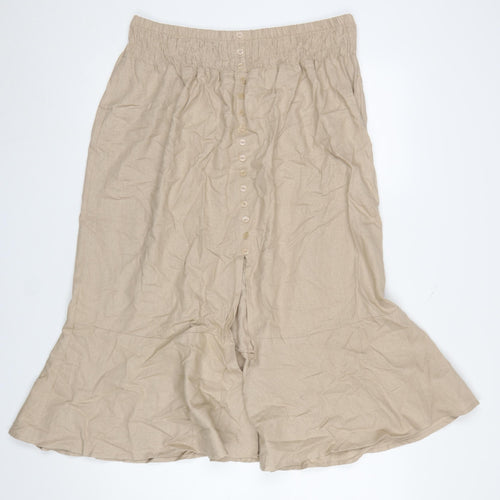Gallery Women’s Beige Linen Midi Flared Button Skirt L