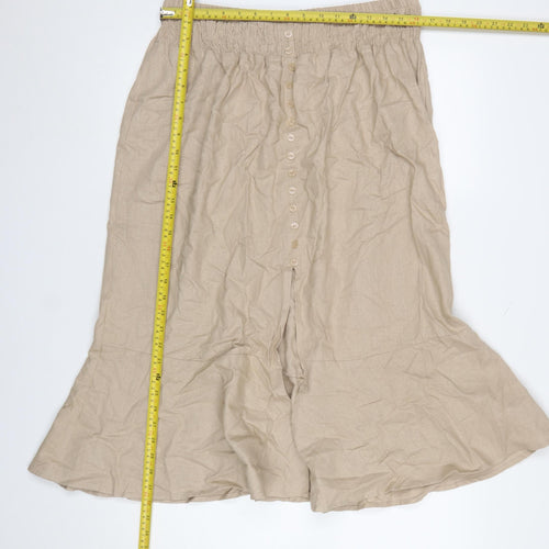 Gallery Women’s Beige Linen Midi Flared Button Skirt L
