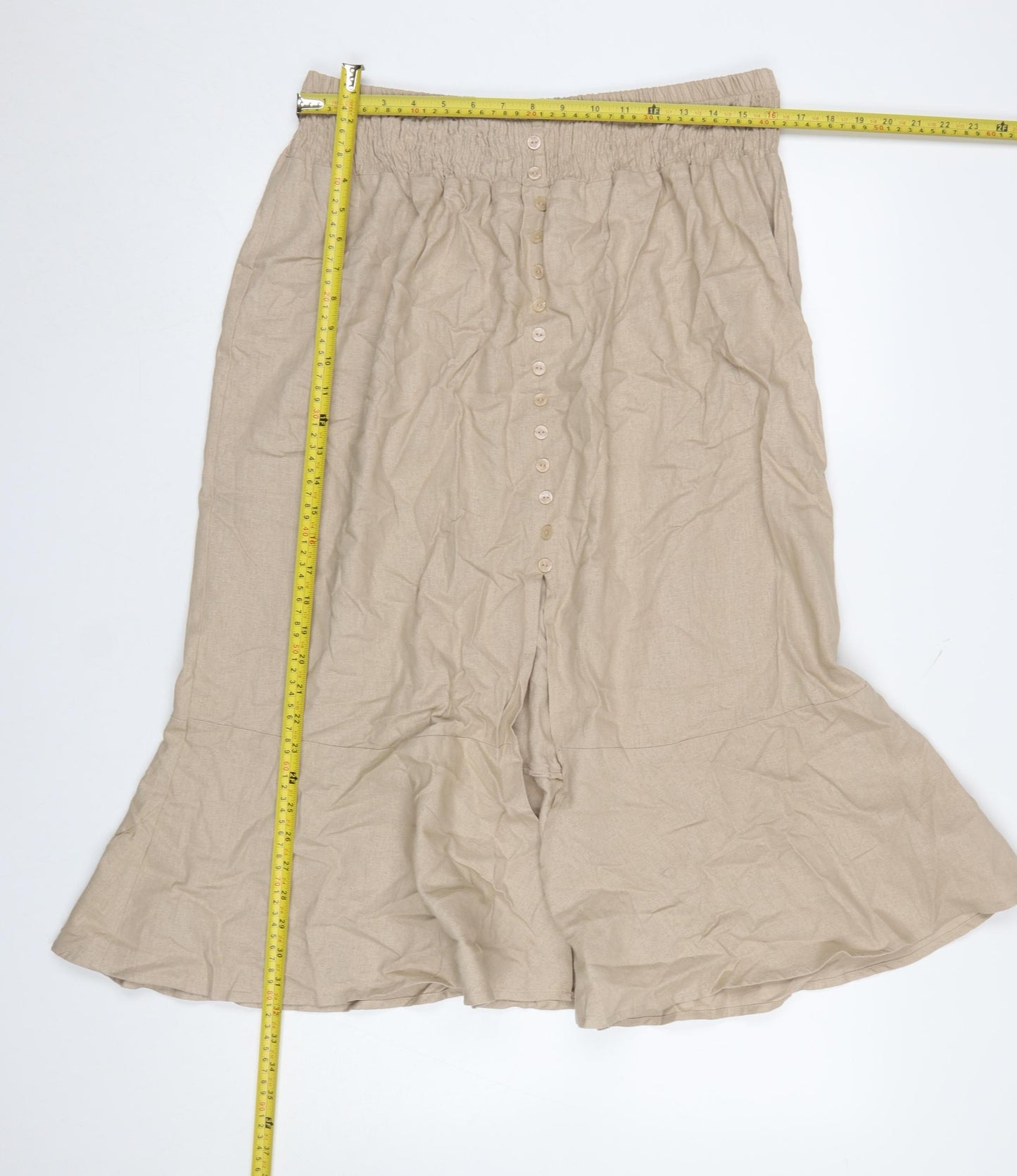 Gallery Women’s Beige Linen Midi Flared Button Skirt L