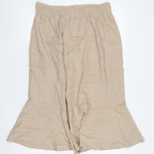 Gallery Women’s Beige Linen Midi Flared Button Skirt L