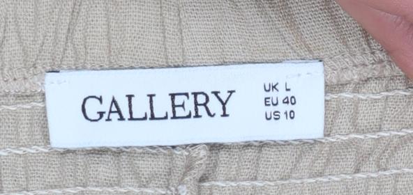 Gallery Women’s Beige Linen Midi Flared Button Skirt L