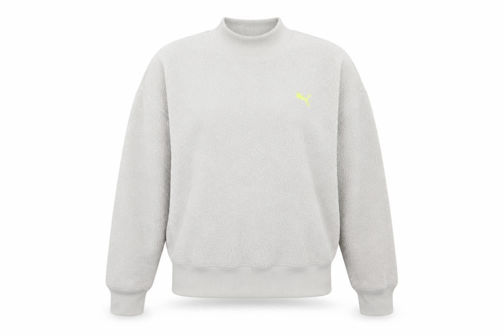 Front view of Puma Women Grey Fleece Pullover Sweatshirt Medium Polyester