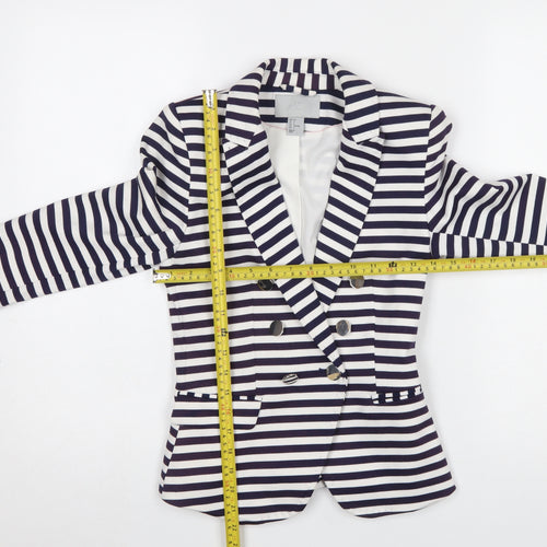H&M Women Blue White Striped Double-Breasted Blazer Size 4