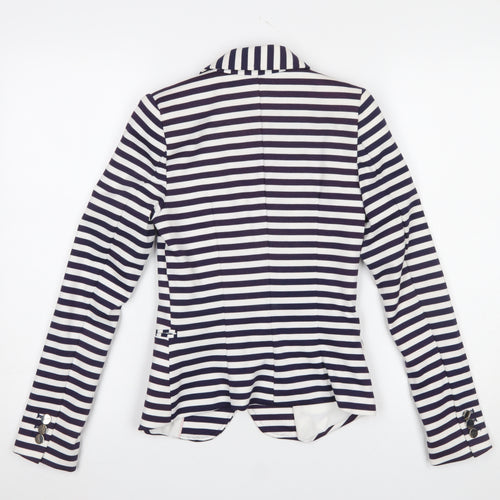 H&M Women Blue White Striped Double-Breasted Blazer Size 4
