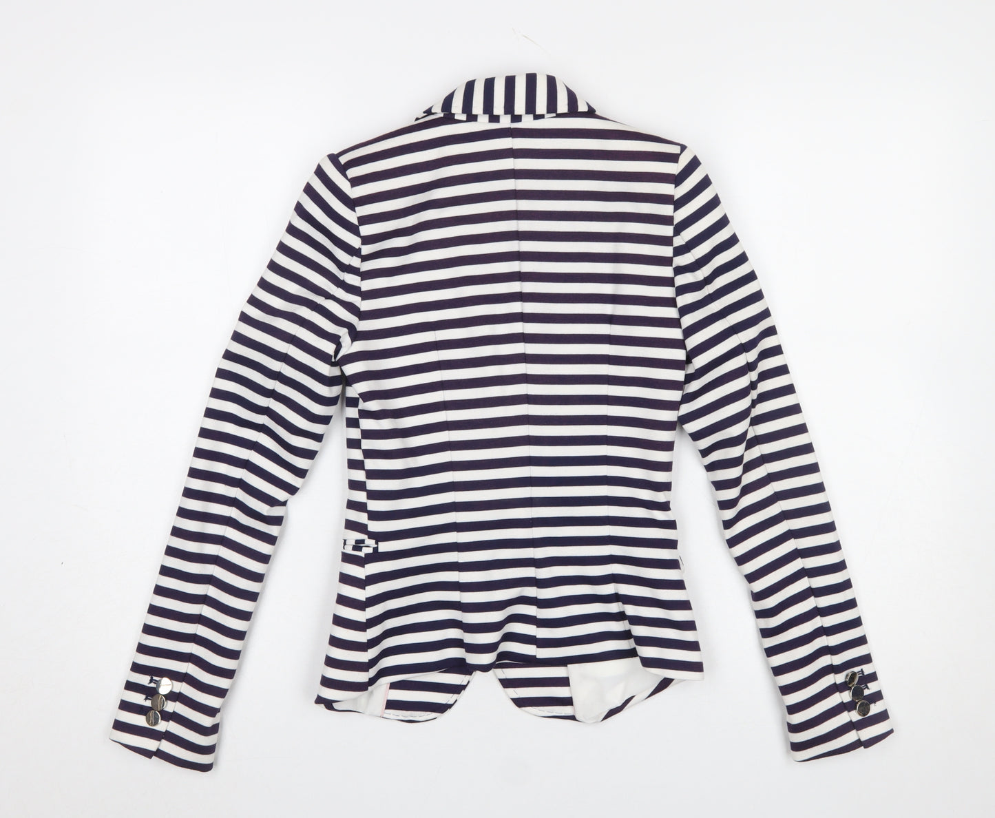 H&M Women Blue White Striped Double-Breasted Blazer Size 4