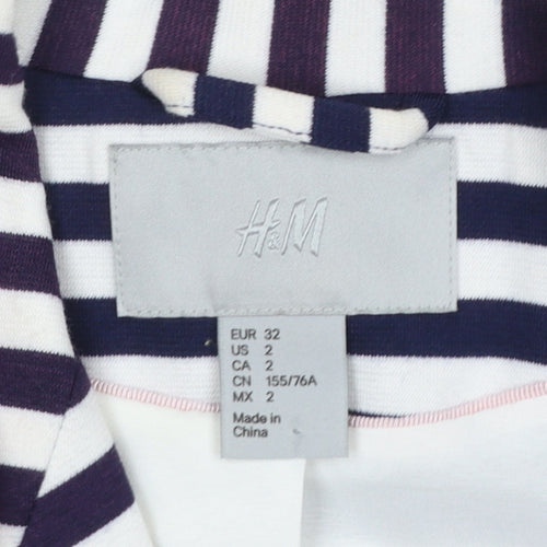 H&M Women Blue White Striped Double-Breasted Blazer Size 4