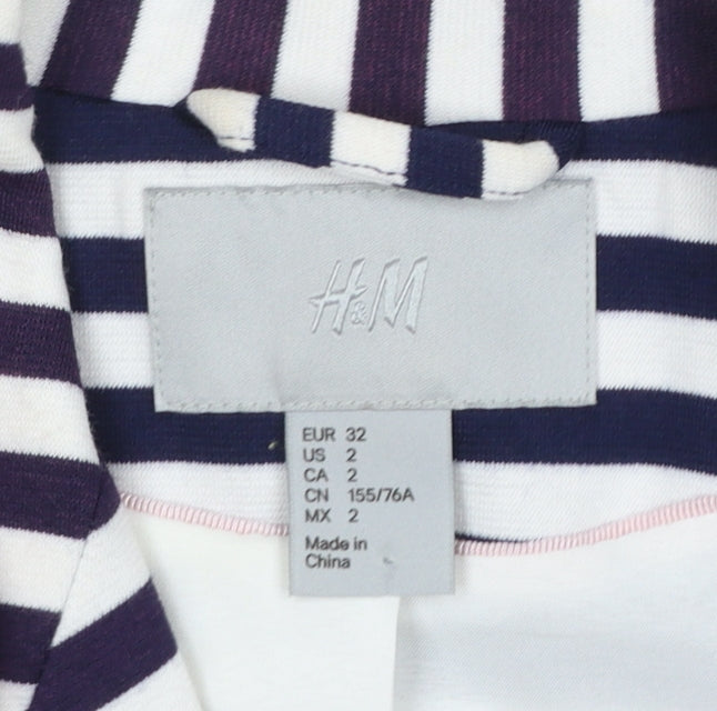 H&M Women Blue White Striped Double-Breasted Blazer Size 4