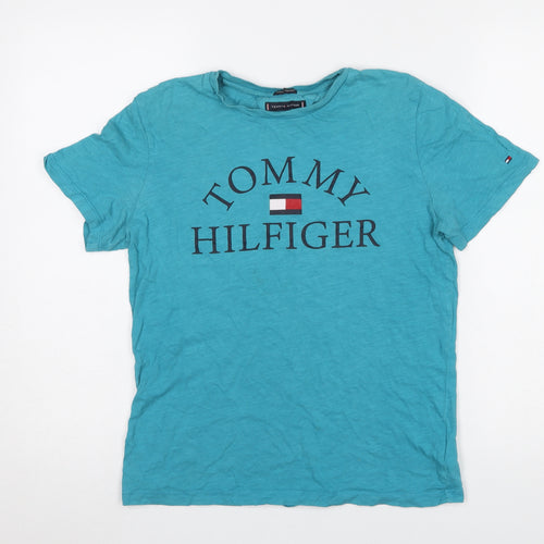 Tommy Hilfiger Boys Blue Cotton Logo T-Shirt Size 164 Short Sleeve