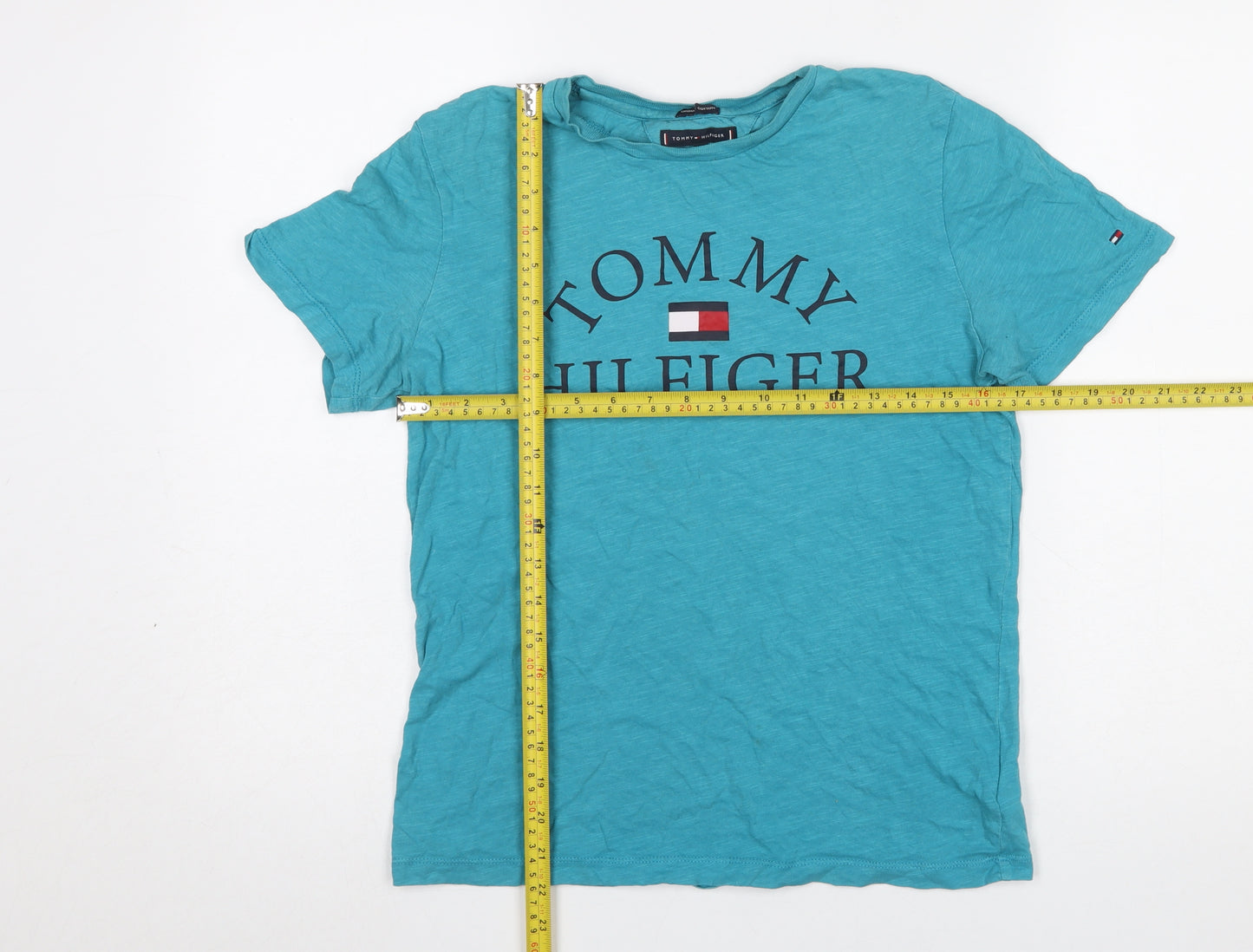 Tommy Hilfiger Boys Blue Cotton Logo T-Shirt Size 164 Short Sleeve
