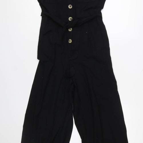 New Look Women's Black Short Sleeve Cotton Button Front Jumpsuit UK 6
