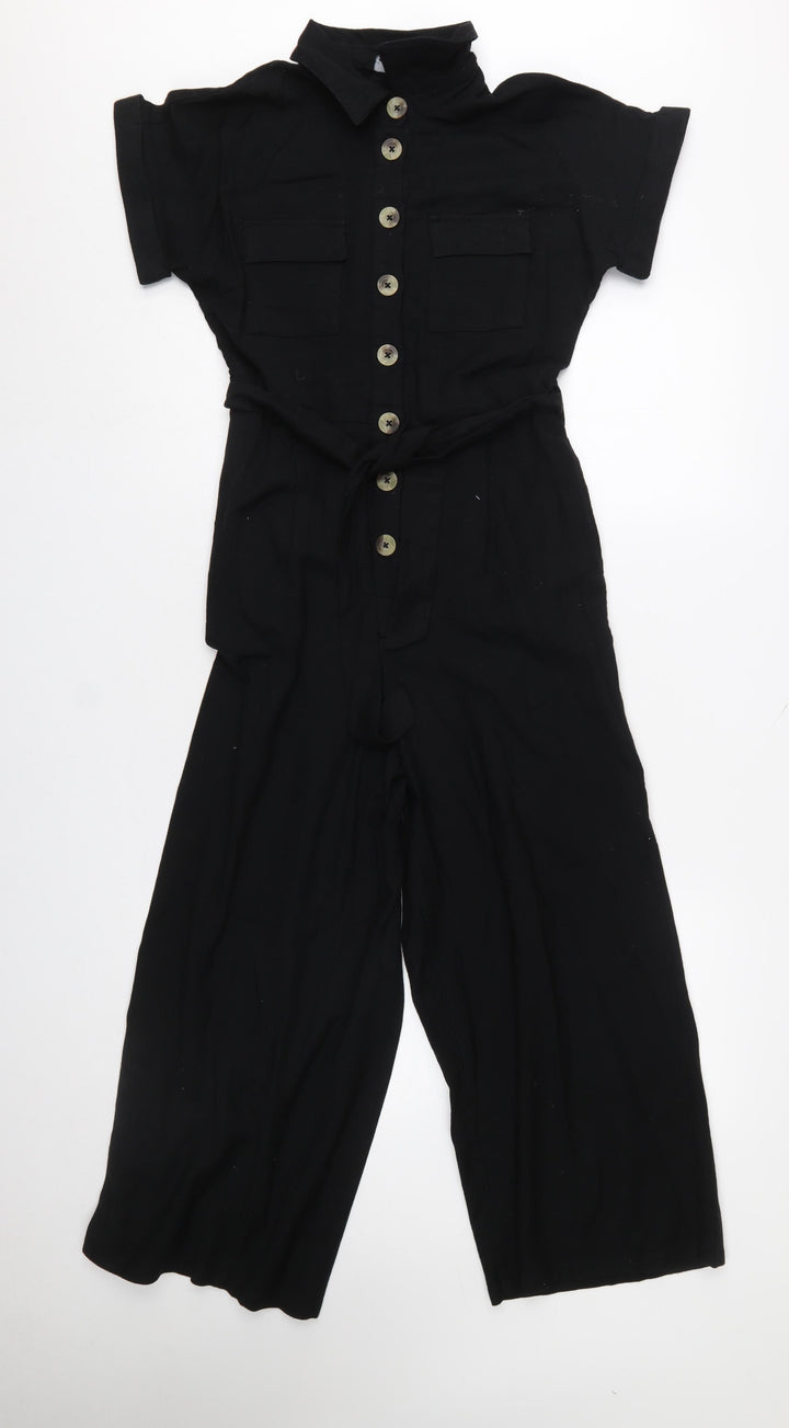 New Look Women's Black Short Sleeve Cotton Button Front Jumpsuit UK 6