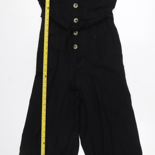 New Look Women's Black Short Sleeve Cotton Button Front Jumpsuit UK 6