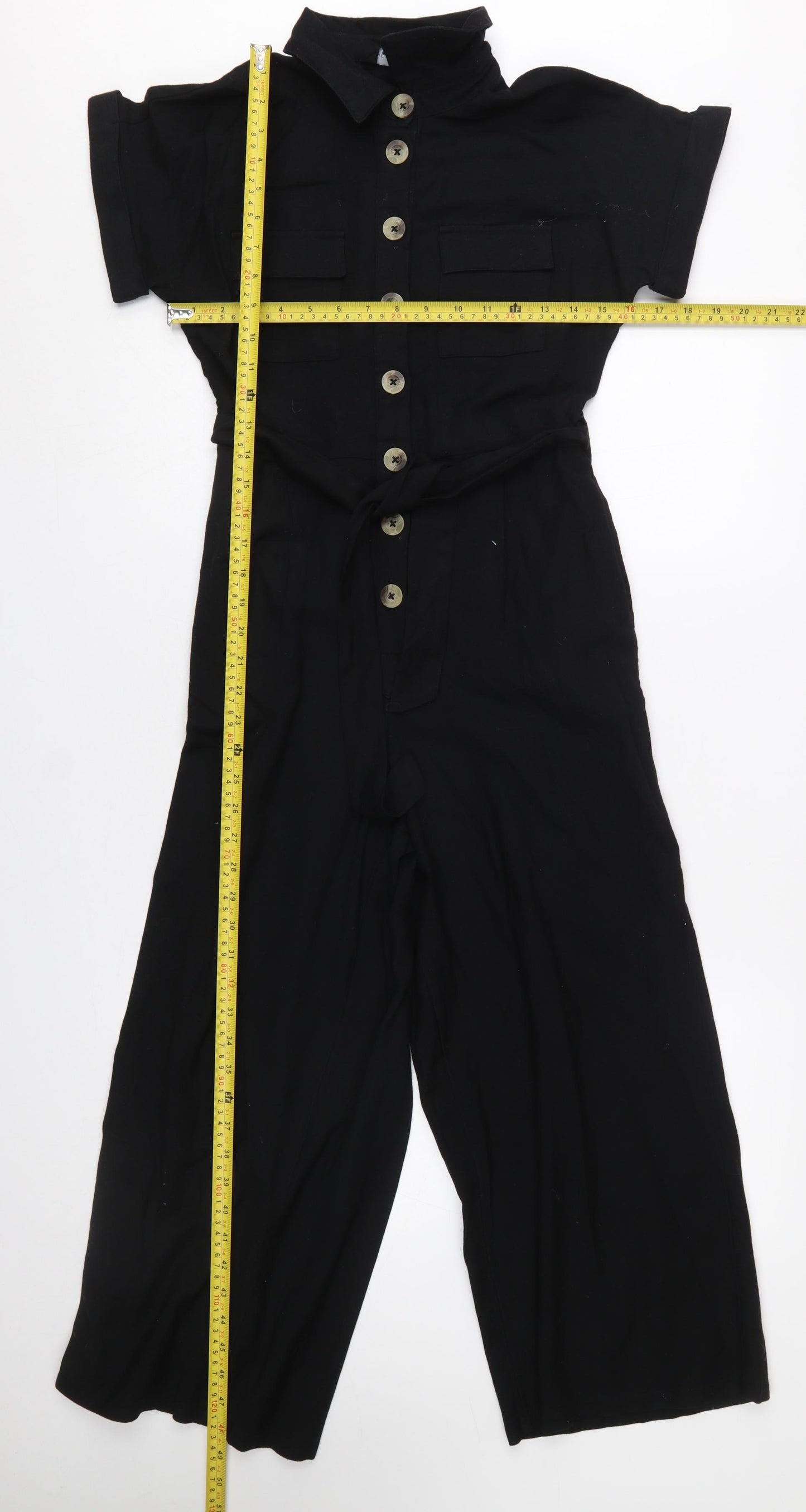 New Look Women's Black Short Sleeve Cotton Button Front Jumpsuit UK 6