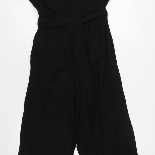 New Look Women's Black Short Sleeve Cotton Button Front Jumpsuit UK 6