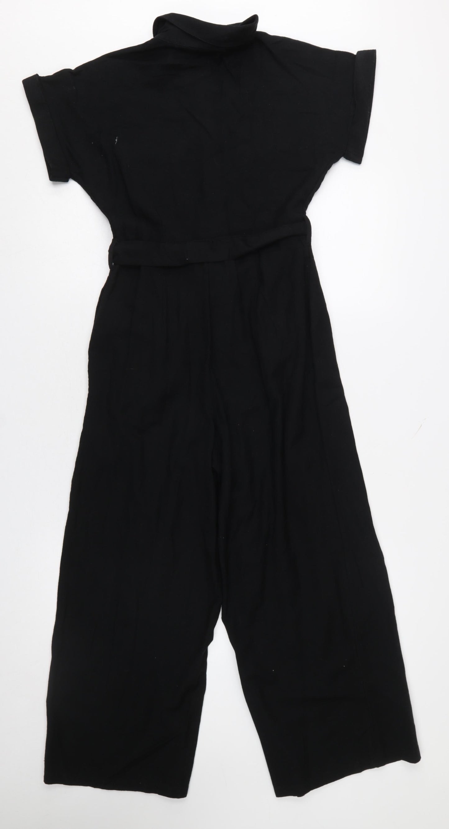 New Look Women's Black Short Sleeve Cotton Button Front Jumpsuit UK 6
